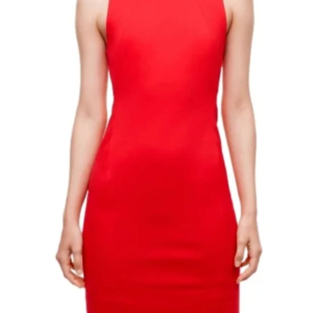 Babaton Red Sleeveless Midi Sheath Dress
